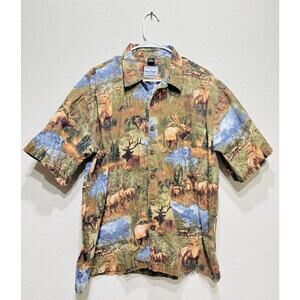 David Carey Elk Deer Forest Pattern Shirt XL